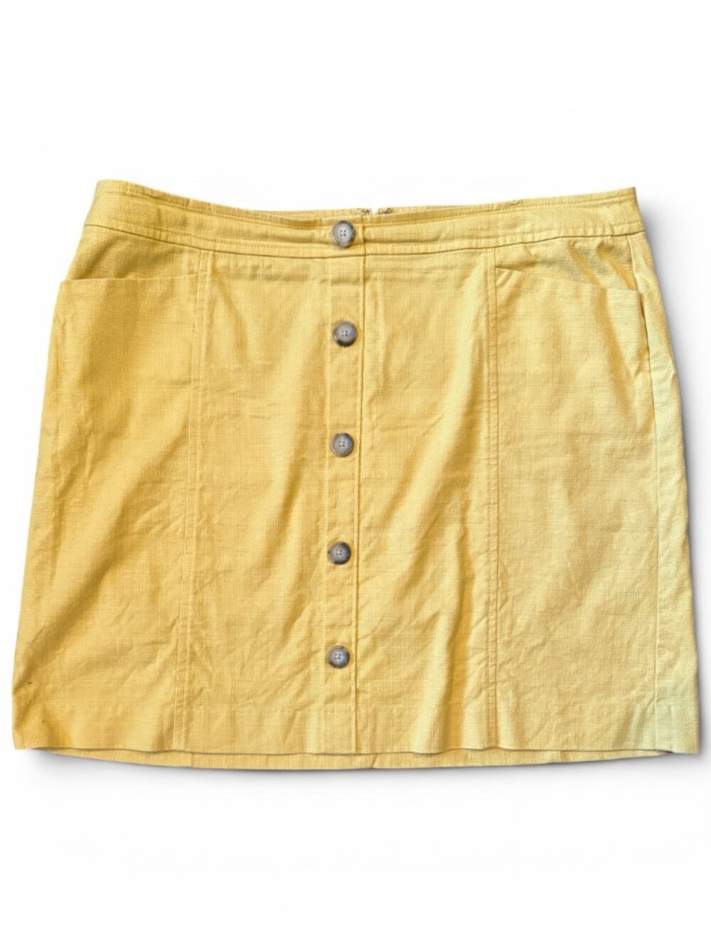 LOFT Petite Yellow Button Front Mini Skirt | Size 14P | Cotten Blend